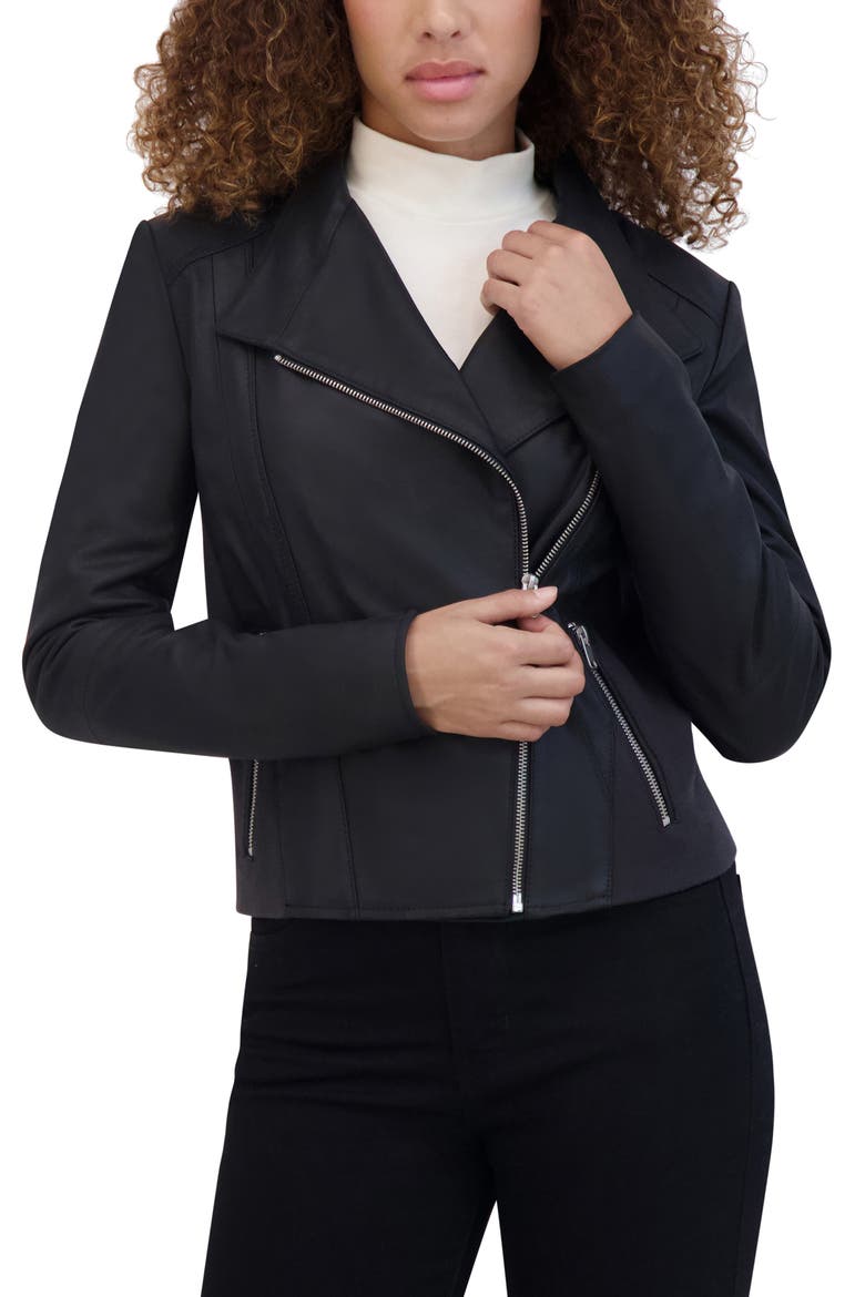 Felix Leather Crop Moto Jacket, Main, color, BLACK