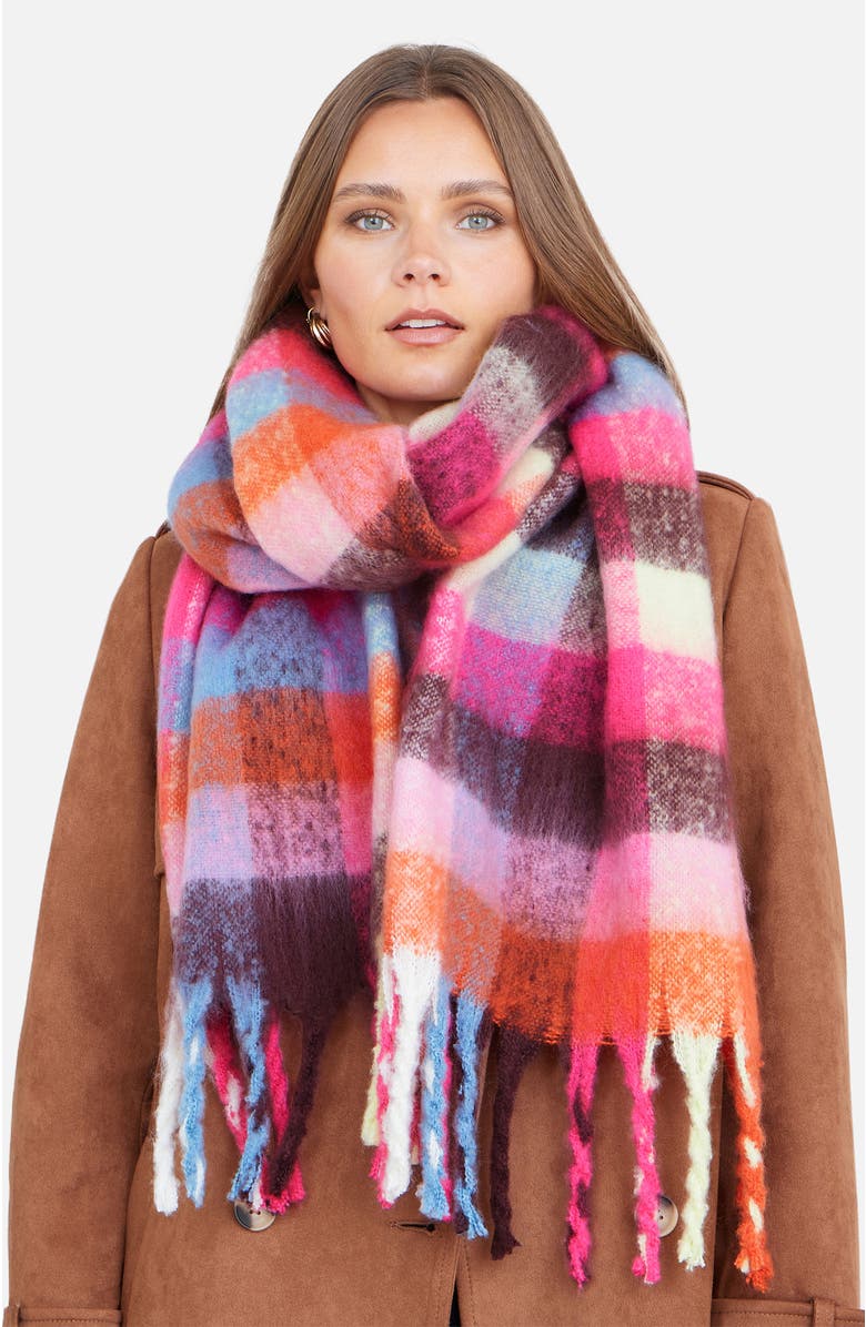 Yumi Color Block Super Fluffy Scarf, Main, color, Multi