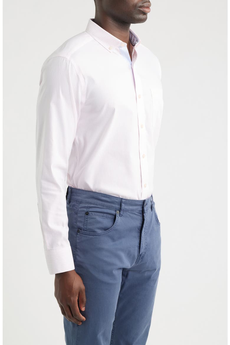 Ovation Stripe Non-Iron Stretch Cotton Button-Down Shirt, Alternate, color, PINK STRIPED OXFORD