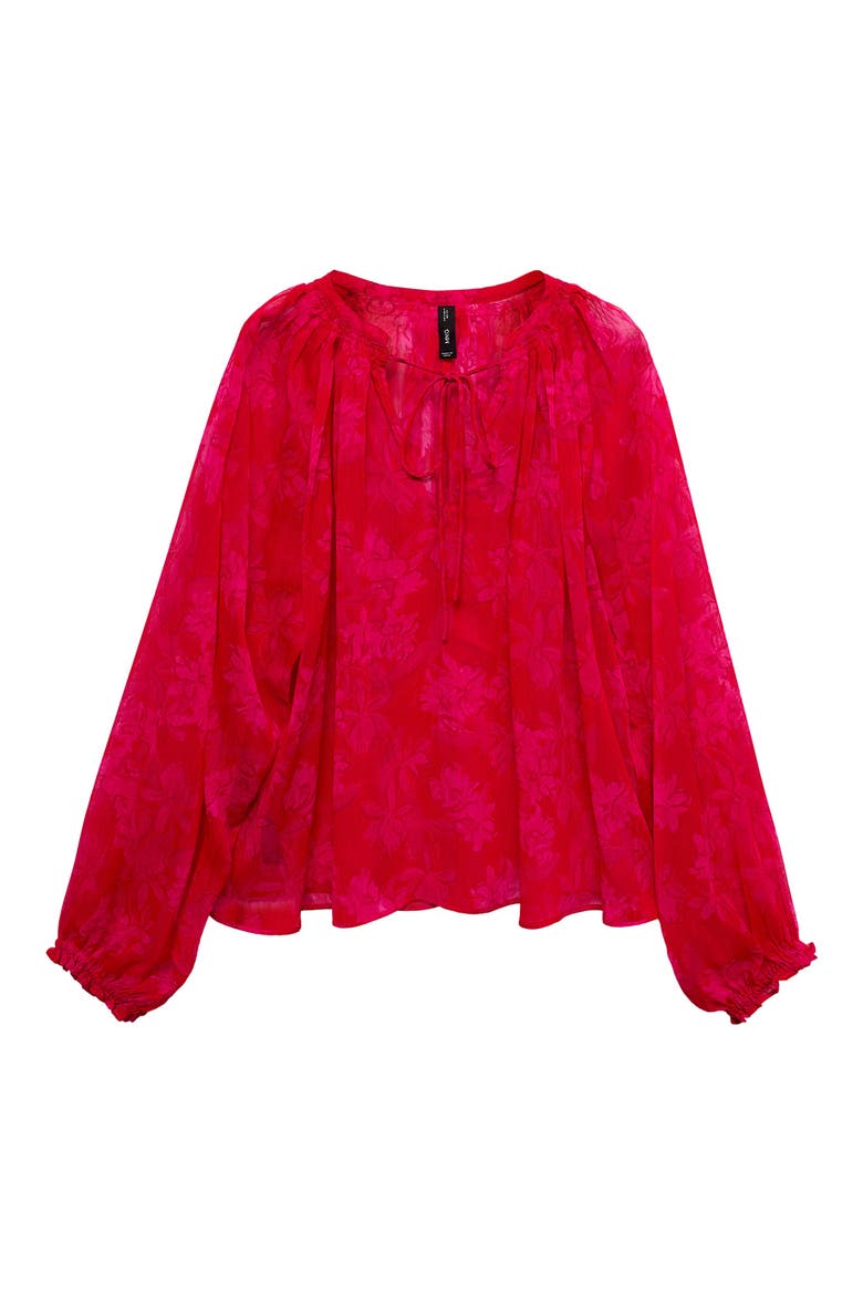 Floral Print Tie Neck Top, Alternate, color, RED