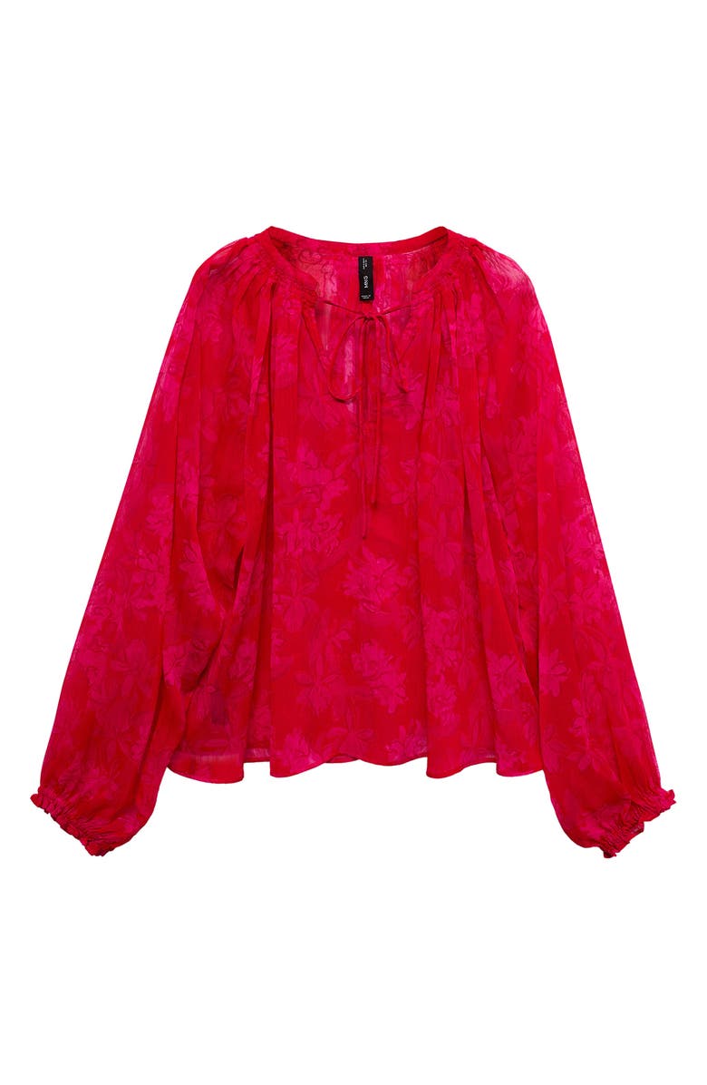 MANGO Floral Print Tie Neck Top, Alternate, color, Red