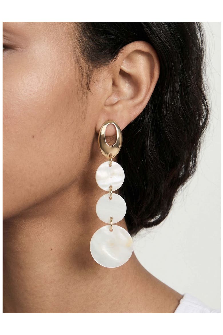 Disco Shell Drop Earrings, Alternate, color, WHITE/ GOLD