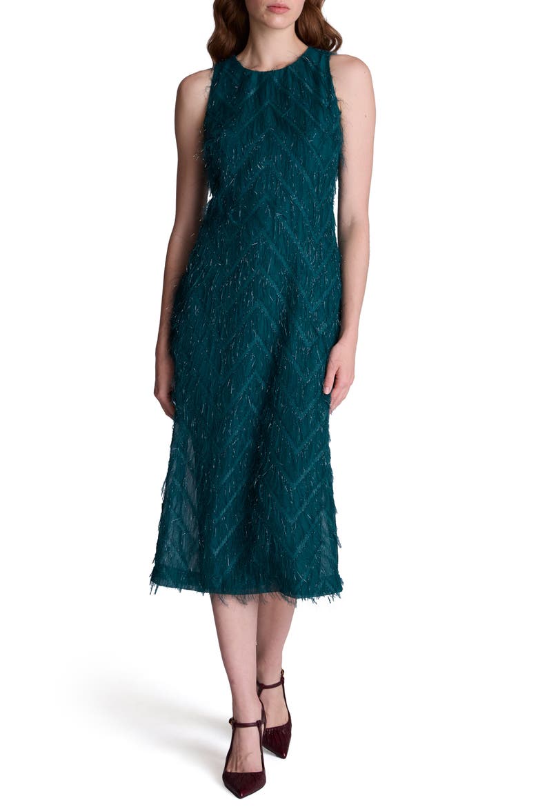 Fringe Racerback Midi Sheath Dress, Main, color, TEAL DUSK