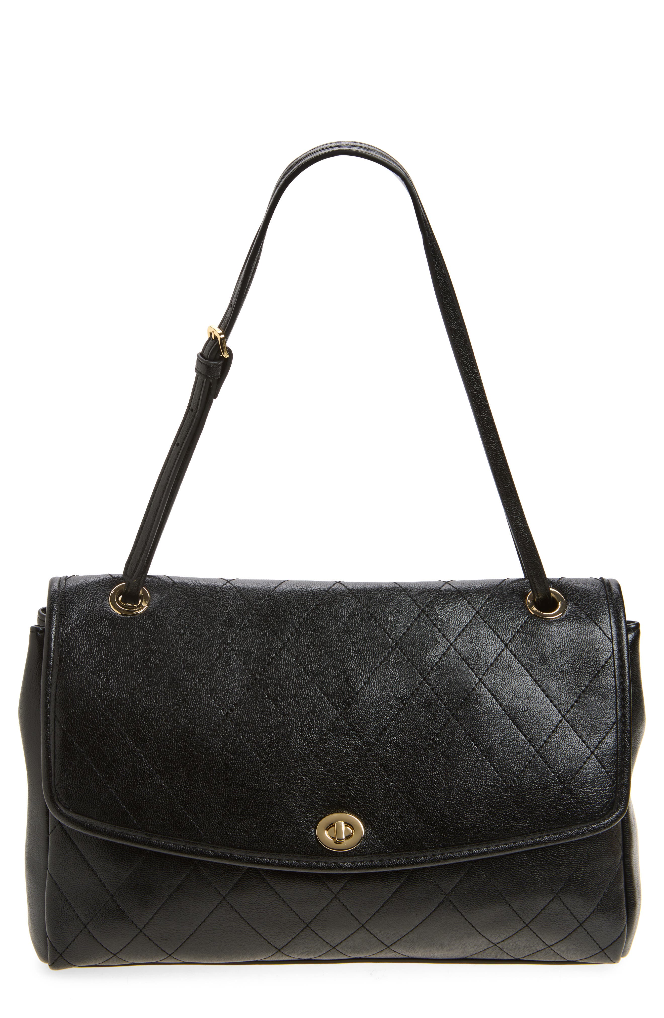 Charlie Quilted Faux Leather Shoulder Bag, Main, color, BLACK