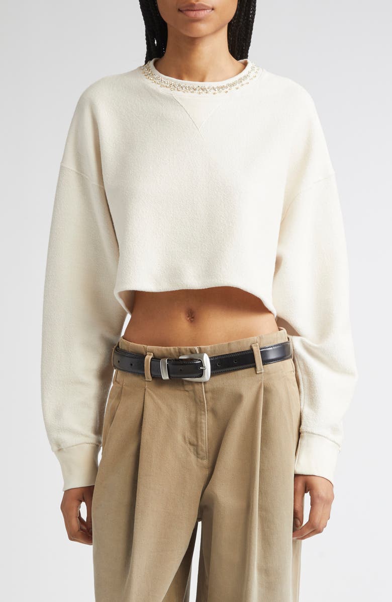 Golden Goose Journey Crystal Embellished Crop Fleece Sweatshirt, Main, color, Artic Wolf