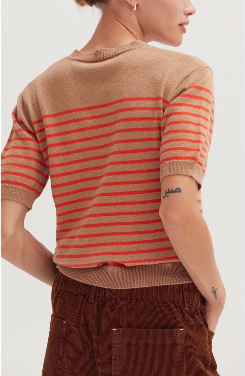 CRESCENT Stripe Short Sleeve Sweater Top, Alternate, color, Taupe/Orange