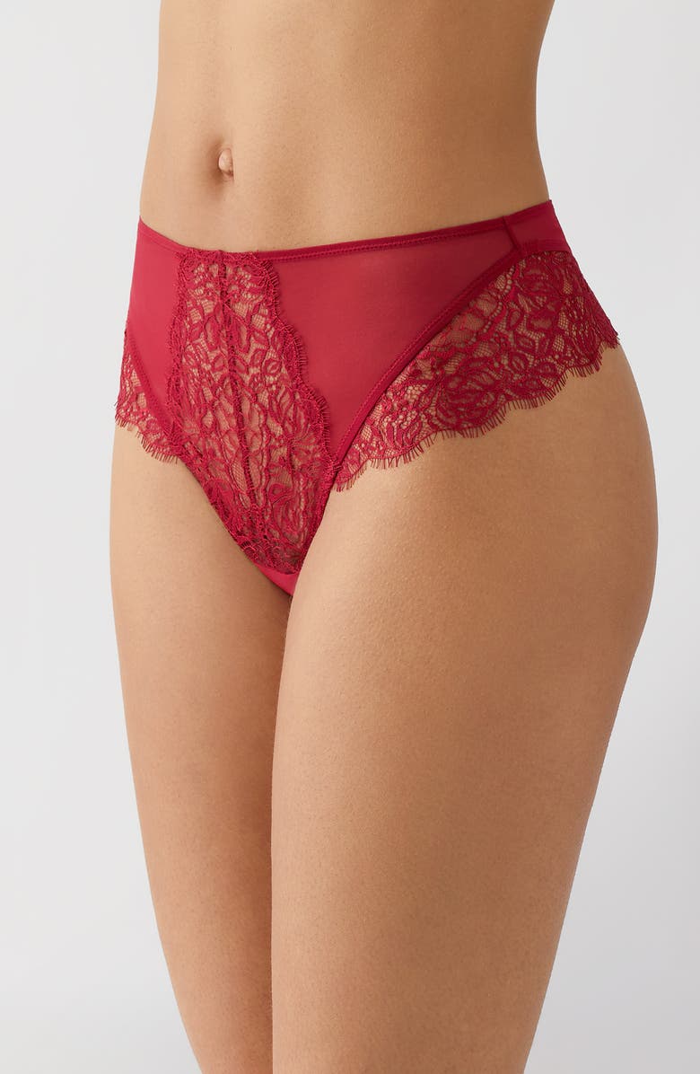 b.tempt'd by Wacoal It's On Eyelash Lace Thong, Alternate, color, Biking Red