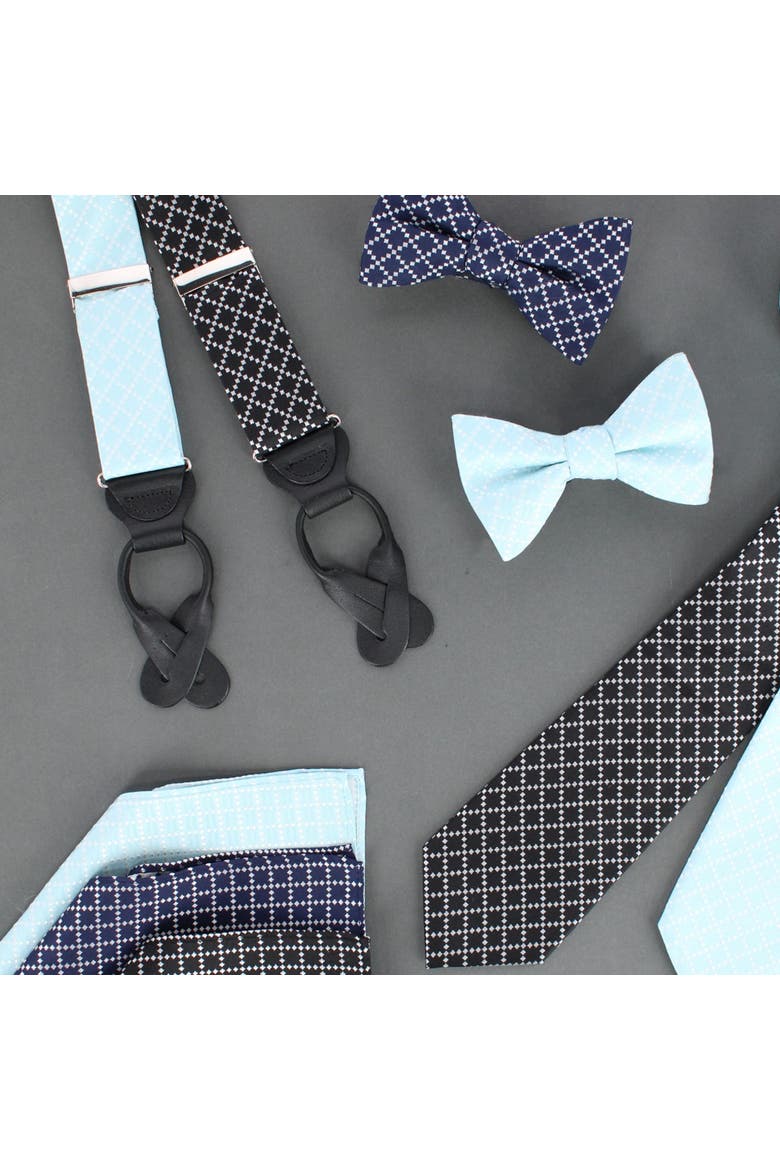 Rowan Geometric Pattern Silk Button End Suspenders, Alternate, color, Black