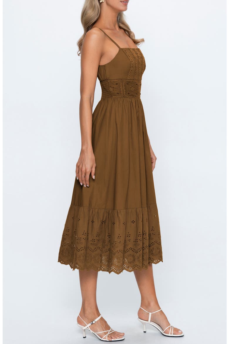 Eyelet Sleeveless Midi Dress, Alternate, color, BROWN