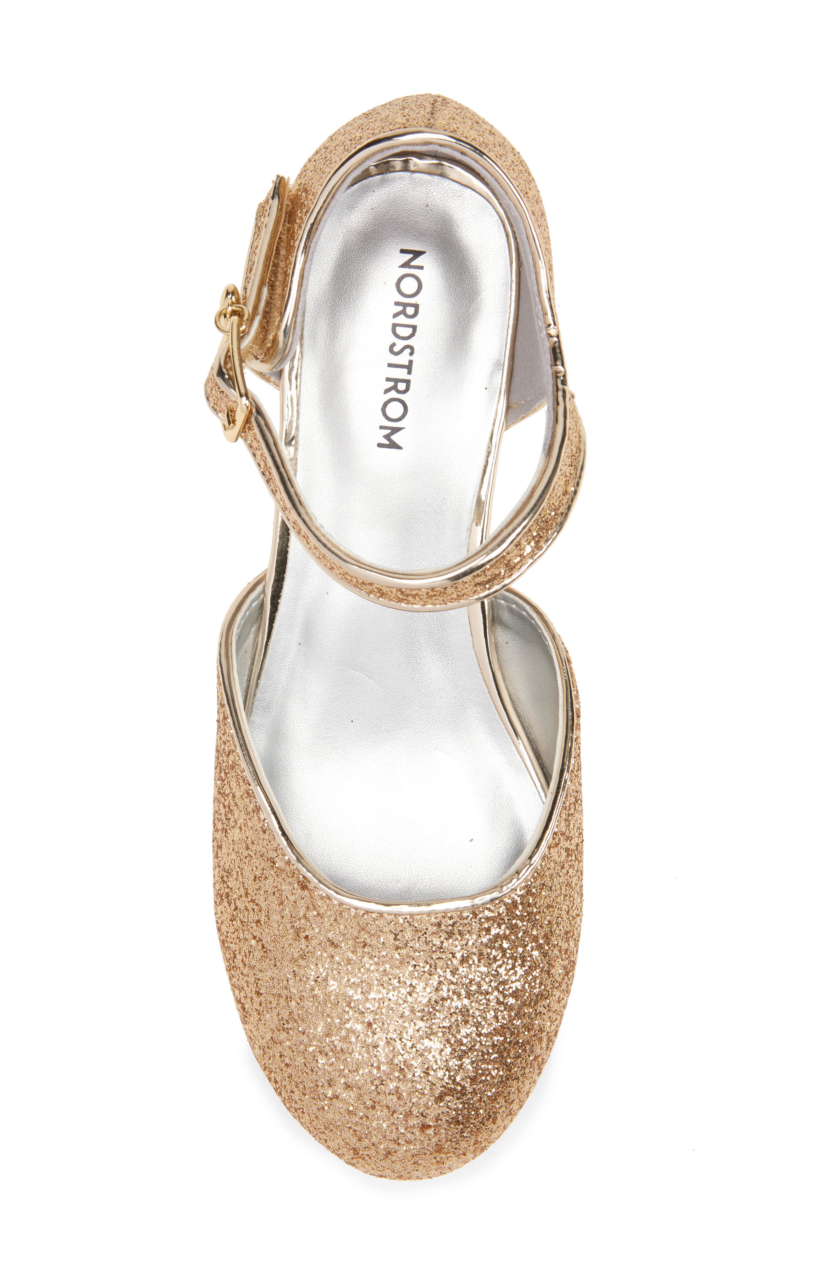 Nordstrom Kids' Rosalie Charm Ankle Strap Pump, Alternate, color, Gold Glitter