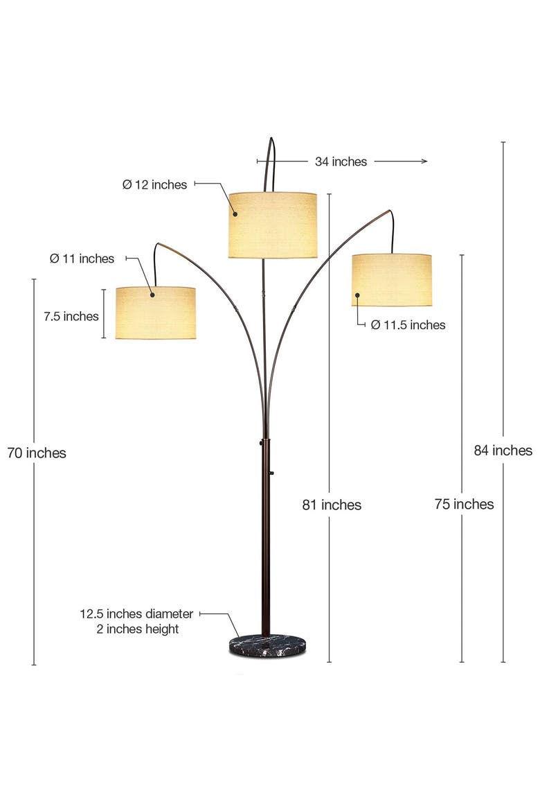 Trilage 84" Adjustable Tall LED Floor Lamp with 3 Fabric Drum Shades, Bulbs Included, Alternate, color, BRONZE
