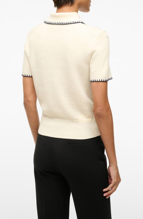 Staud Windsor Whip Stitch Trim Top In Ivory/navy
