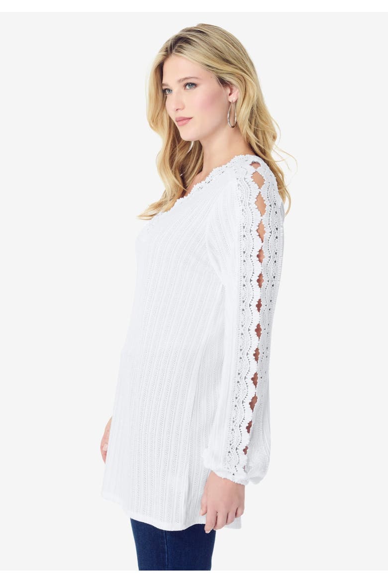 Lace Trim And Appliquéd Tee, Alternate, color, WHITE
