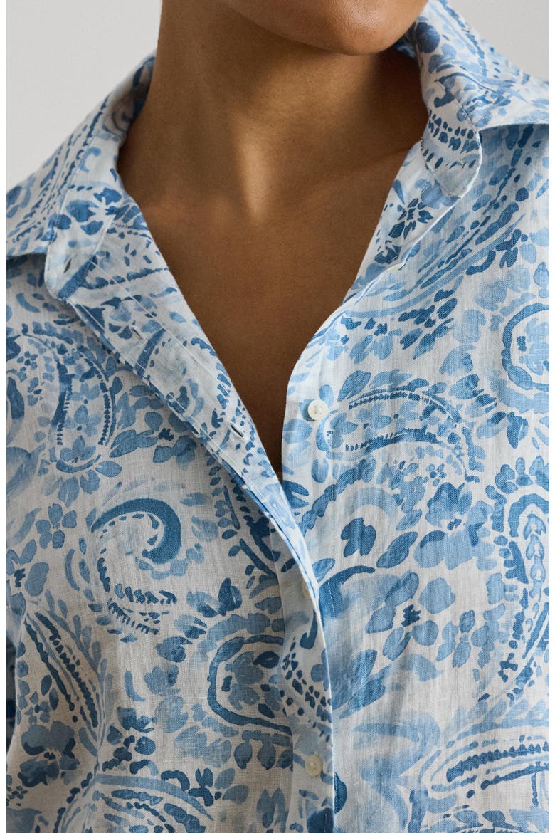 Paisley Print Linen Button-Up Shirt, Alternate, color, WHITE/ BLUE