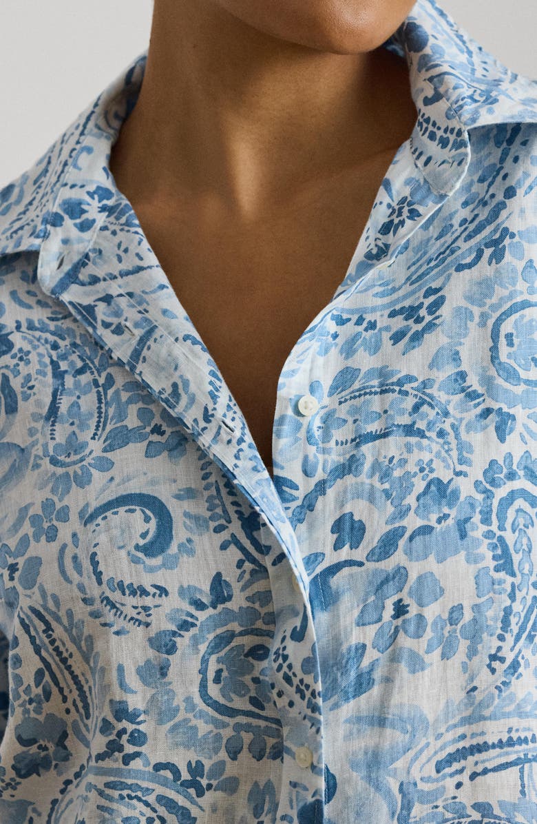Lauren Ralph Lauren Paisley Print Linen Button-Up Shirt, Alternate, color, White/ Blue