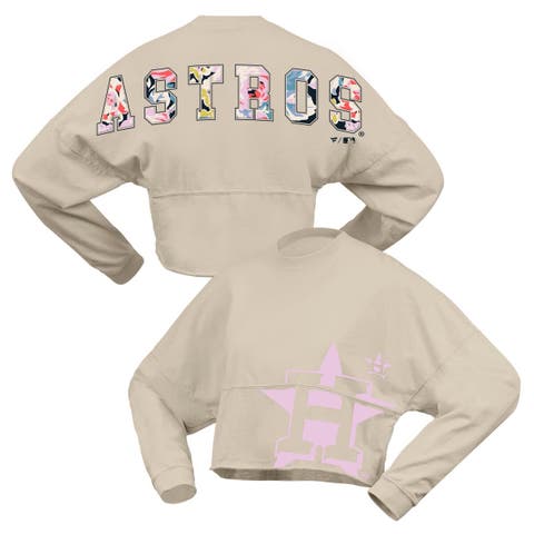 Women's Fanatics  Cream Houston Astros Floral Preppy Cropped Long Sleeve T-Shirt