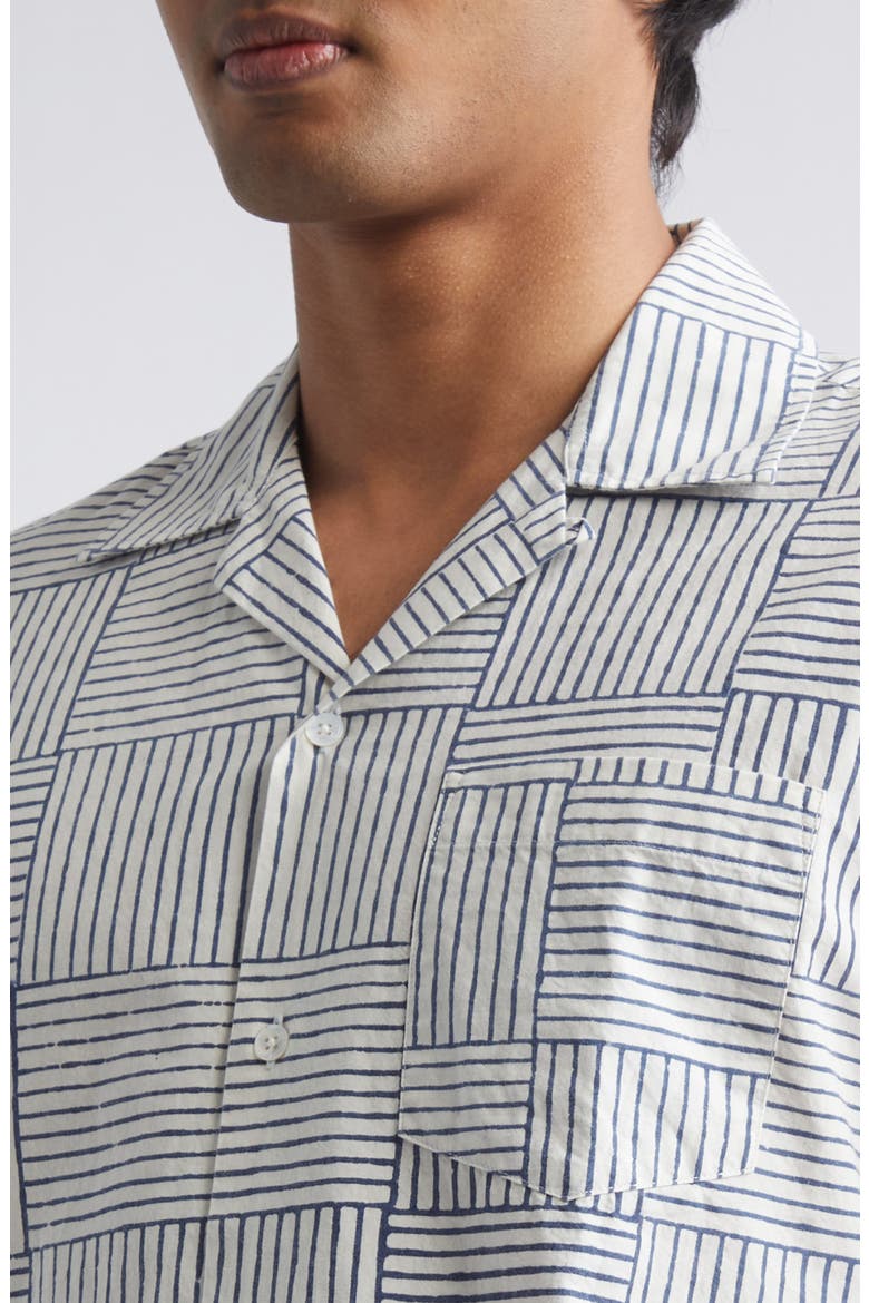Weave Block Print Cotton Camp Shirt, Alternate, color, NAVY AND WHITE