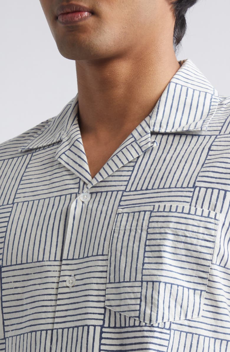 Drake's Weave Block Print Cotton Camp Shirt, Alternate, color, Navy And White