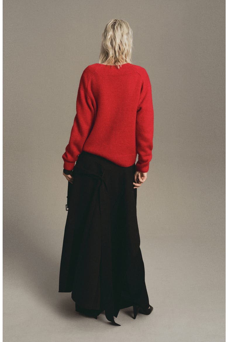 Rib Trim V-Neck Sweater, Alternate, color, RED