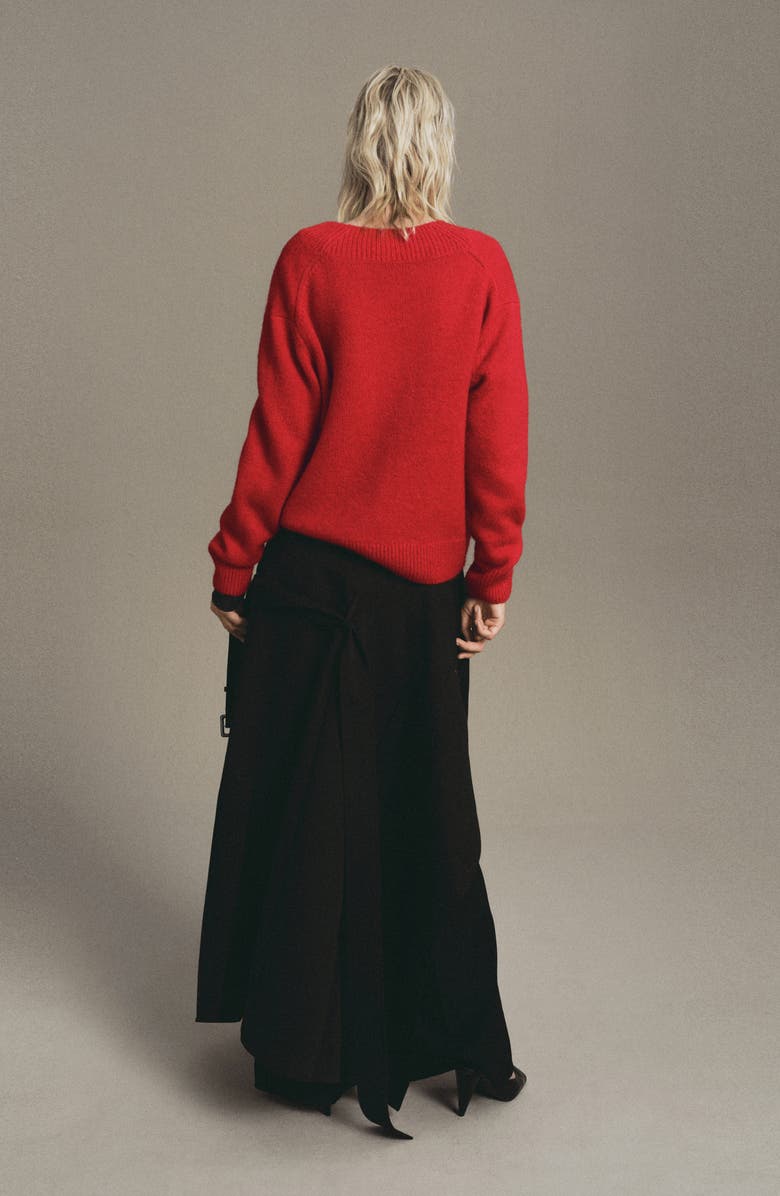 MANGO Rib Trim V-Neck Sweater, Alternate, color, Red