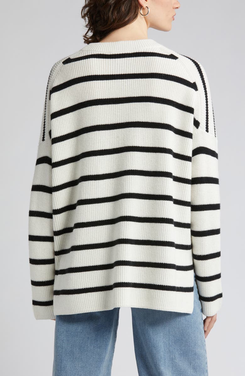Nordstrom Stripe Oversize Organic Cotton & Wool Crewneck Sweater, Alternate, color, 