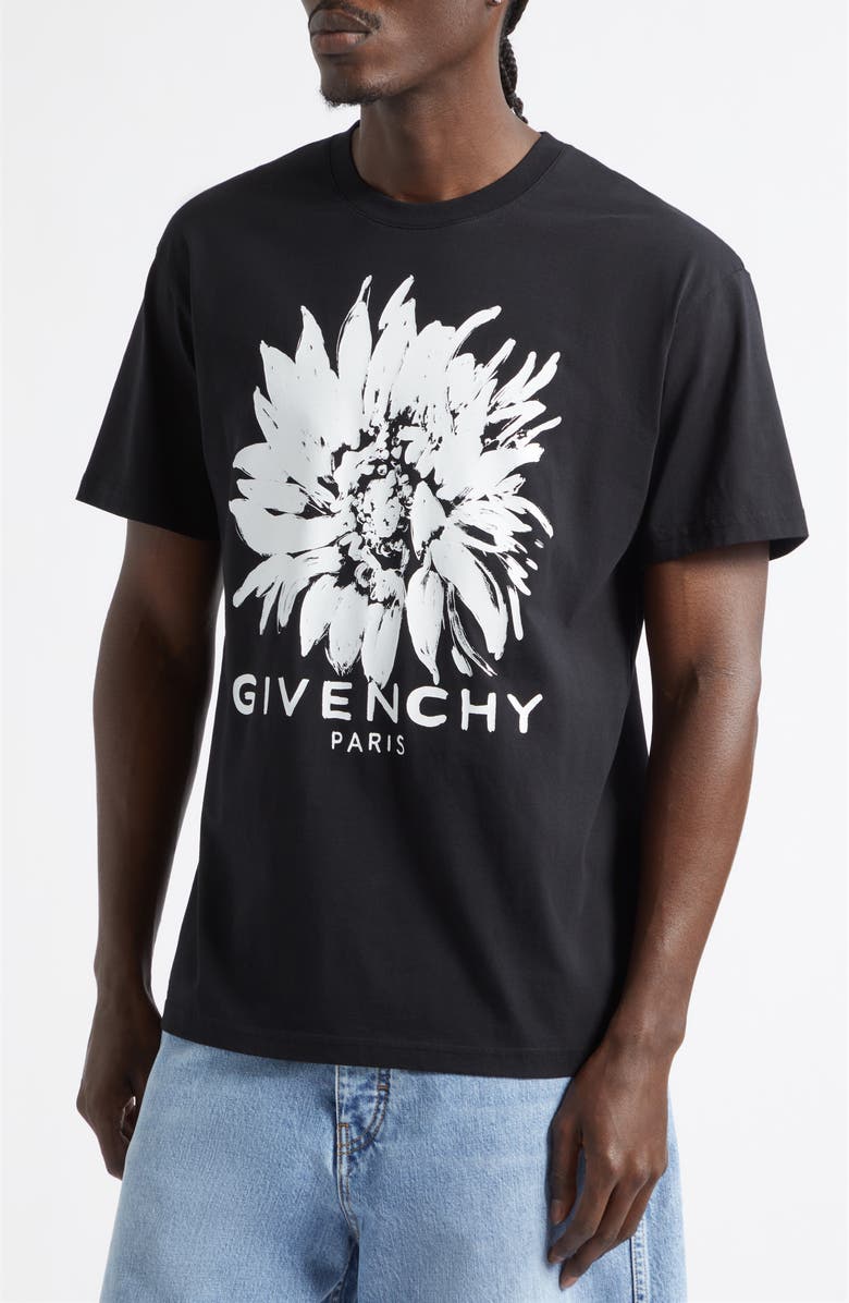 Givenchy Flower Graphic Logo Cotton T-Shirt, Alternate, color, Black