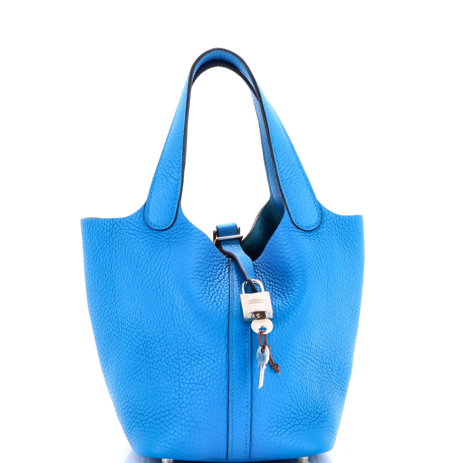 Pre-Owned Hermes Picotin Lock Bag Clemence PM, Main, color, Bleu Zanzibar