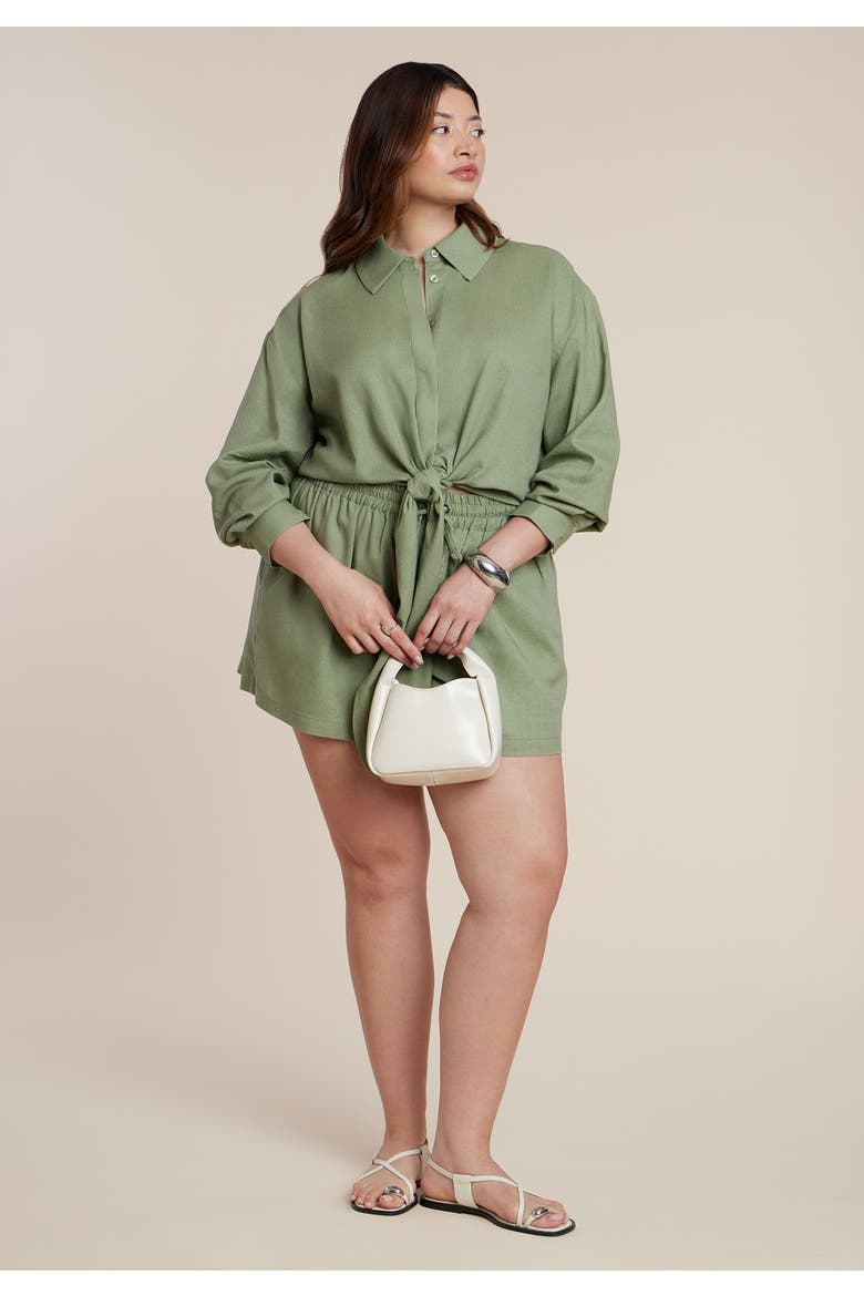 Waist Tie Linen Button Up Shirt, Alternate, color, IGUANA