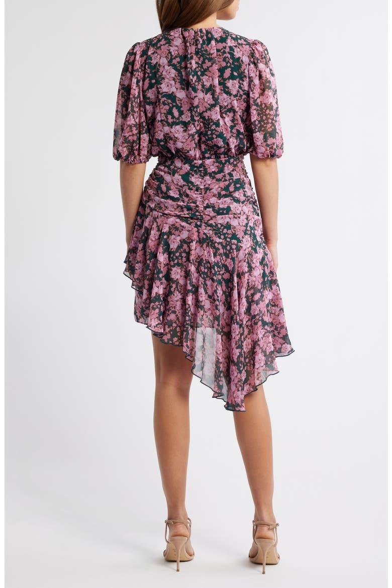 Floral Asymmetric Ruffle Chiffon Dress, Alternate, color, GREEN- PINK WIND FLORAL