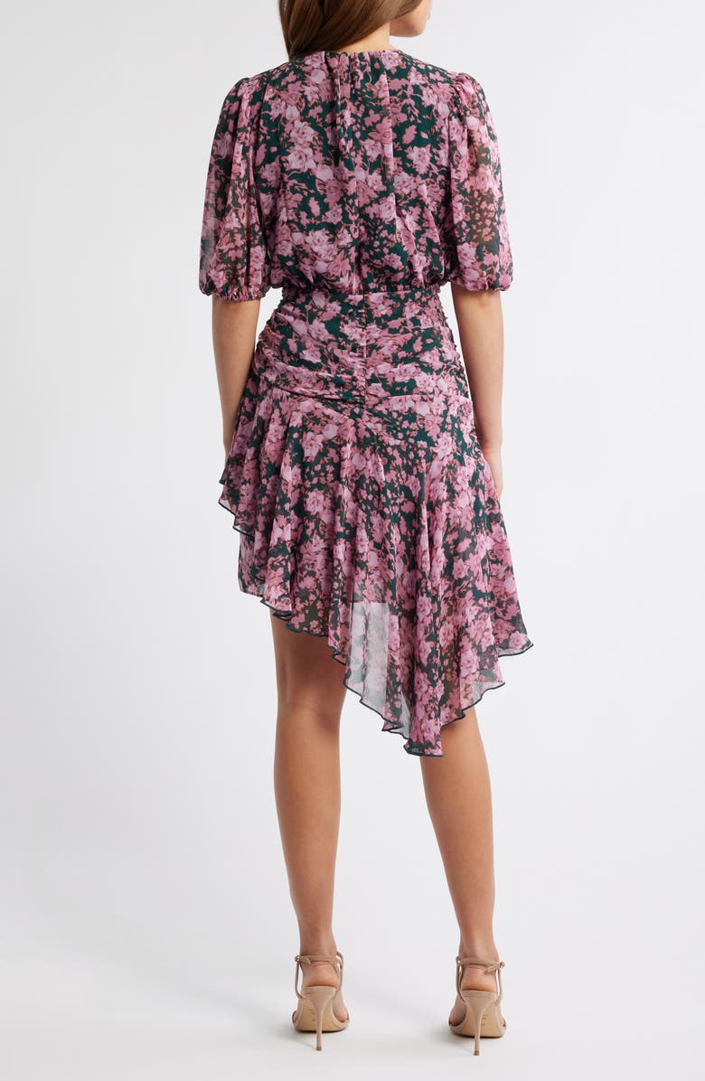 Chelsea28 Floral Asymmetric Ruffle Chiffon Dress, Alternate, color, Green- Pink Wind Floral