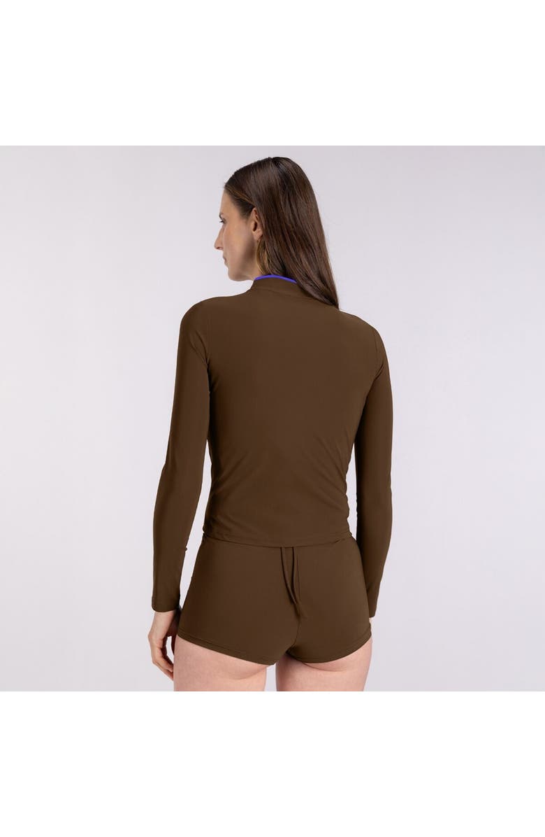 Wallien Rash Guard With Zip - Women's, Alternate, color, Coffee/Blue Binding