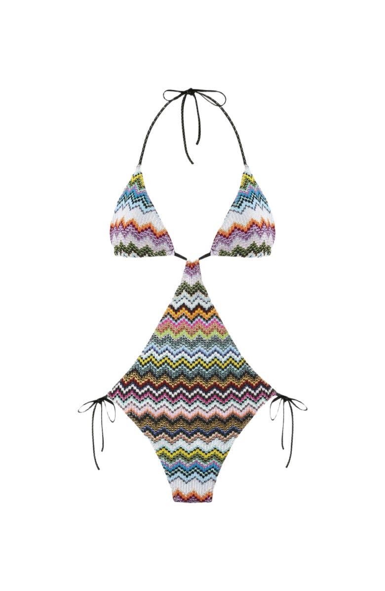 Missoni Trikini In Lamé Viscose With Pixel-effect Zigzag Pattern, Alternate, color, Black & Multicoloured