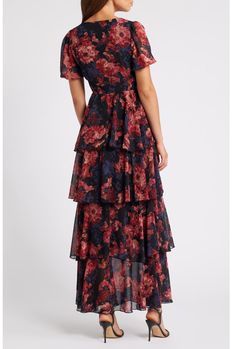 Floral Tiered Chiffon Dress, Alternate, color, BLACK- PINK CANVASED BLOOMS