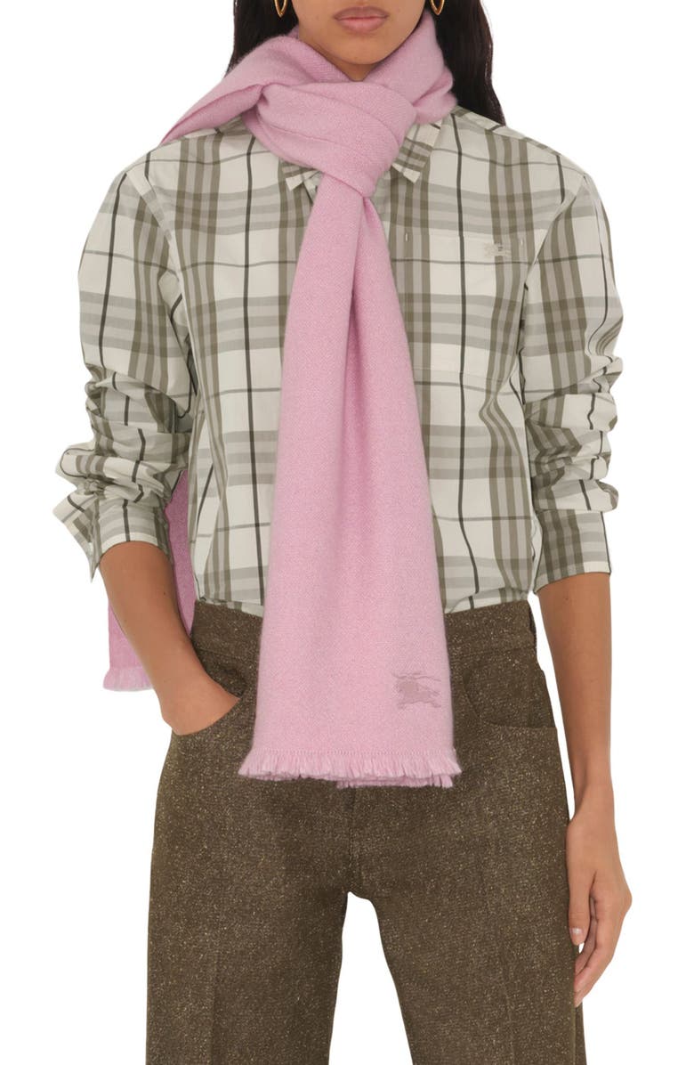 Burberry Equestrian Knight Design Cashmere & Silk Fringe Scarf, Alternate, color, Dawn