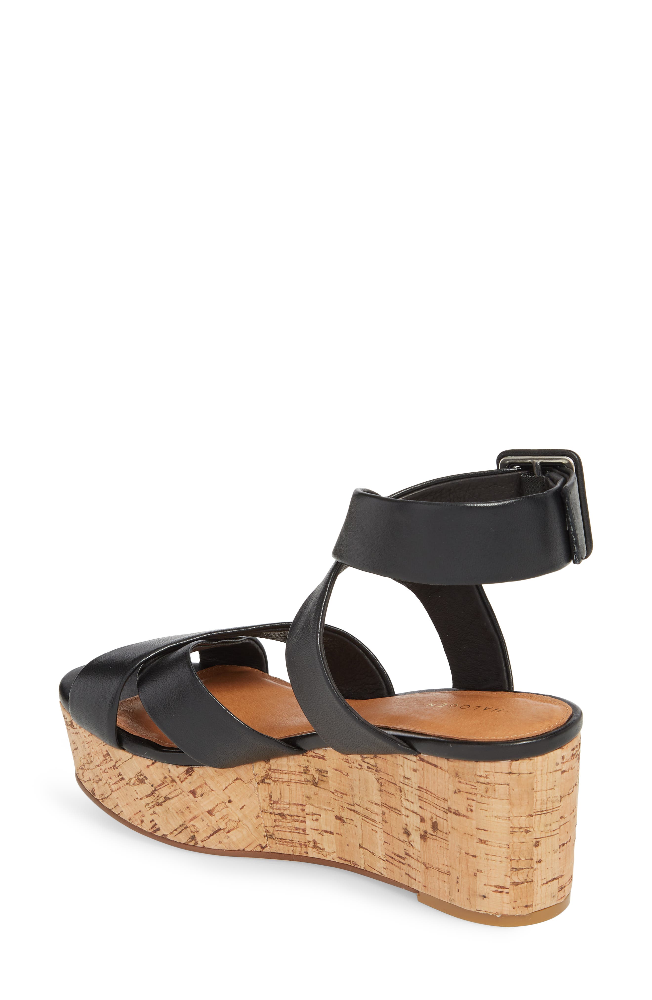 Evie Platform Wedge Sandal, Alternate, color, BLACK LEATHER