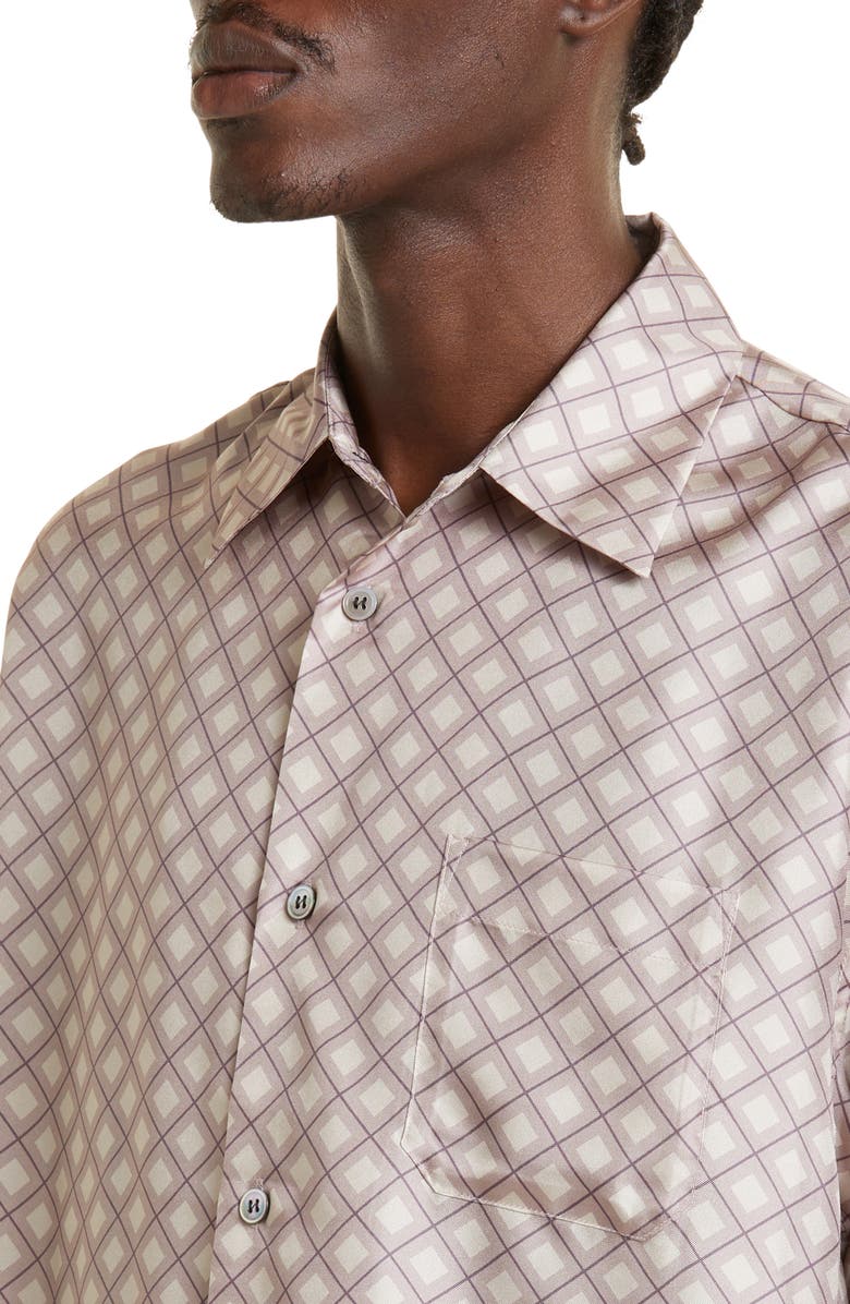 John Elliott Geometric Print Short Sleeve Silk Button-Up Shirt, Alternate, color,