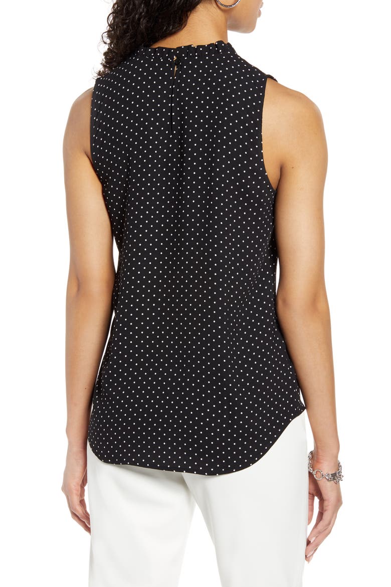 Ruffle Neck Top, Alternate, color, BLACK- IVORY DOT