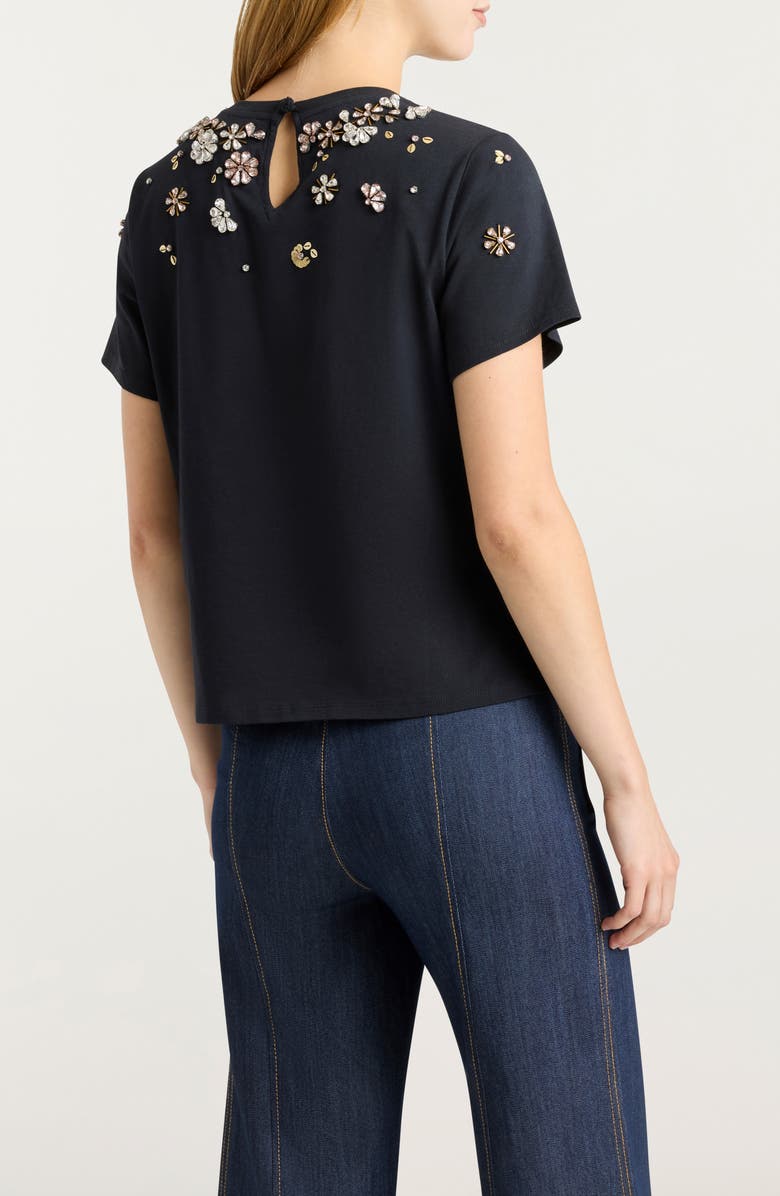 Cinq à Sept Tumbling Flowers Shrunken T-Shirt, Alternate, color, Black