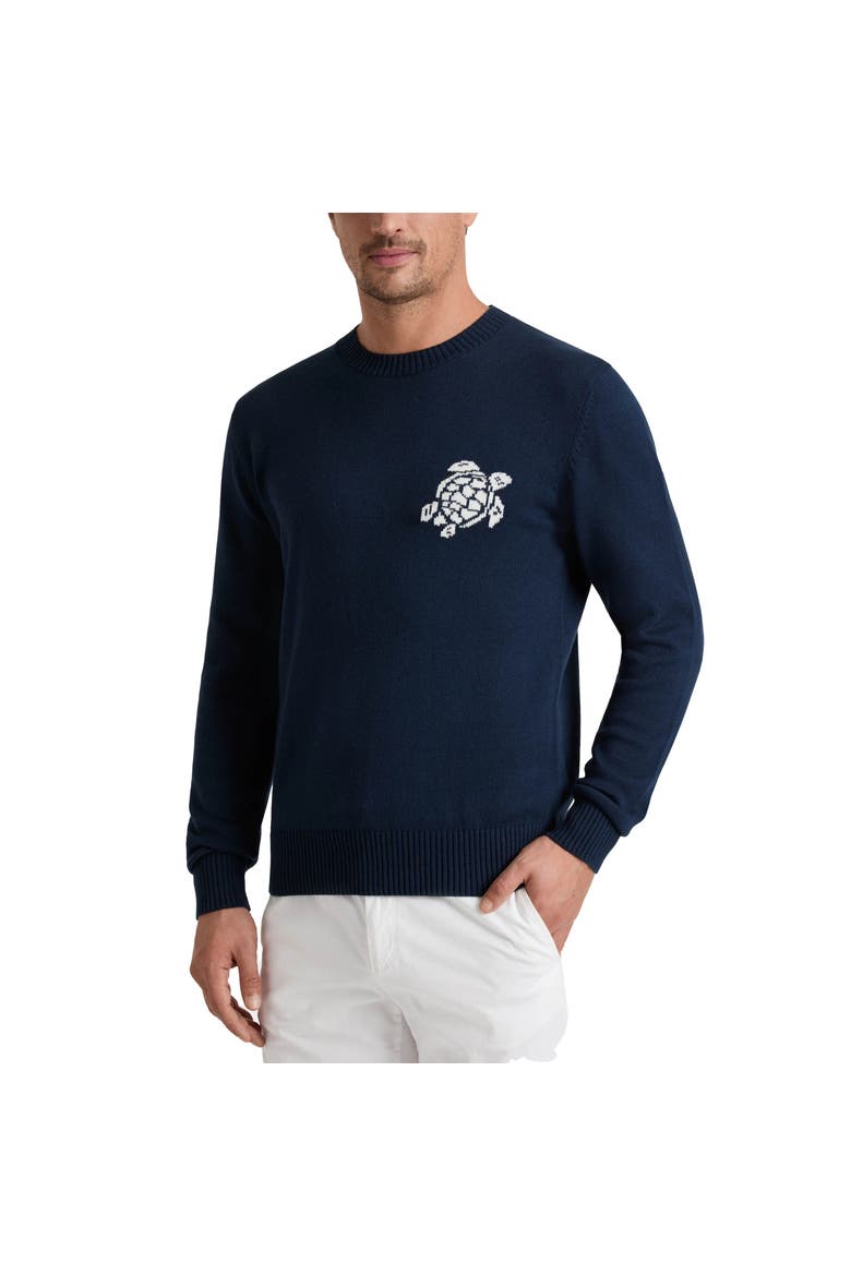 Men Crewneck Cotton and Cashmere Sweater Turtle, Alternate, color, Navy