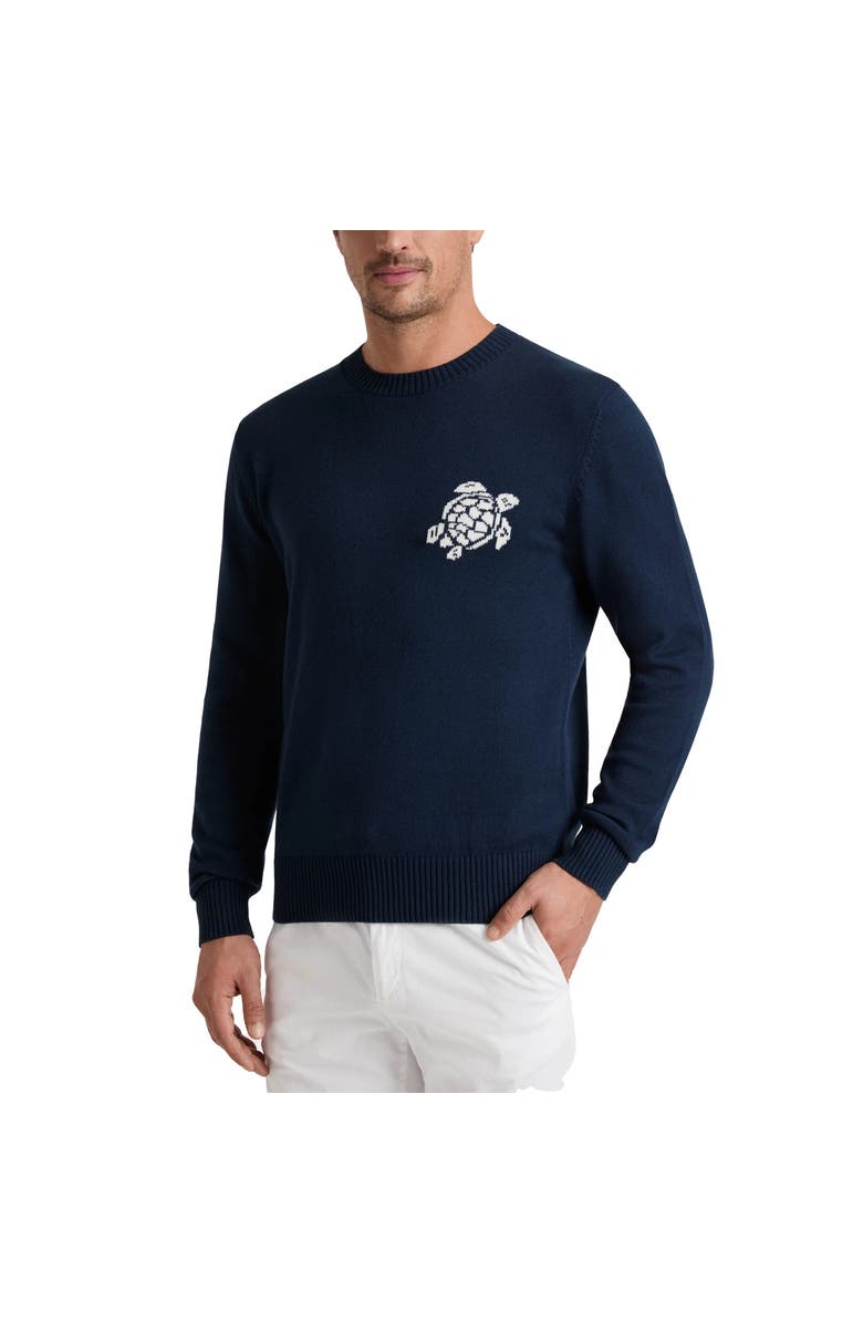 Vilebrequin Men Crewneck Cotton and Cashmere Sweater Turtle, Alternate, color, Navy