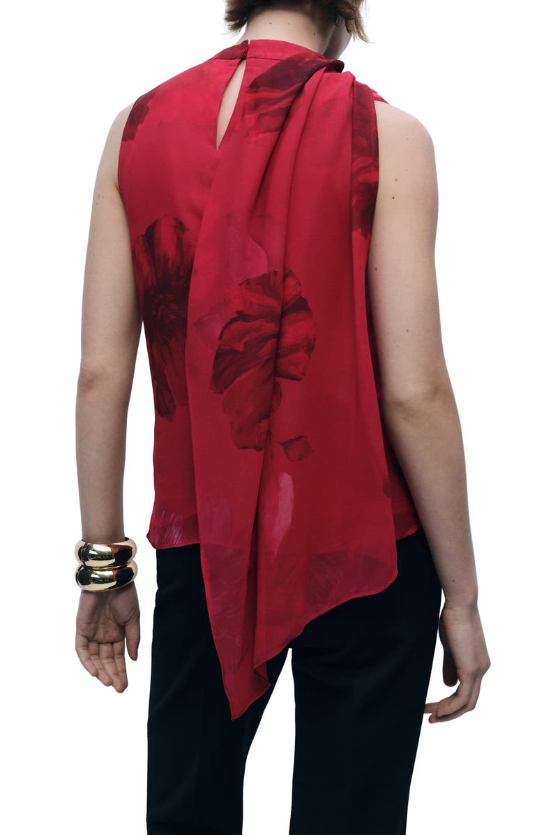 MANGO Floral Print Tie Neck Sleeveless Top, Alternate, color, 