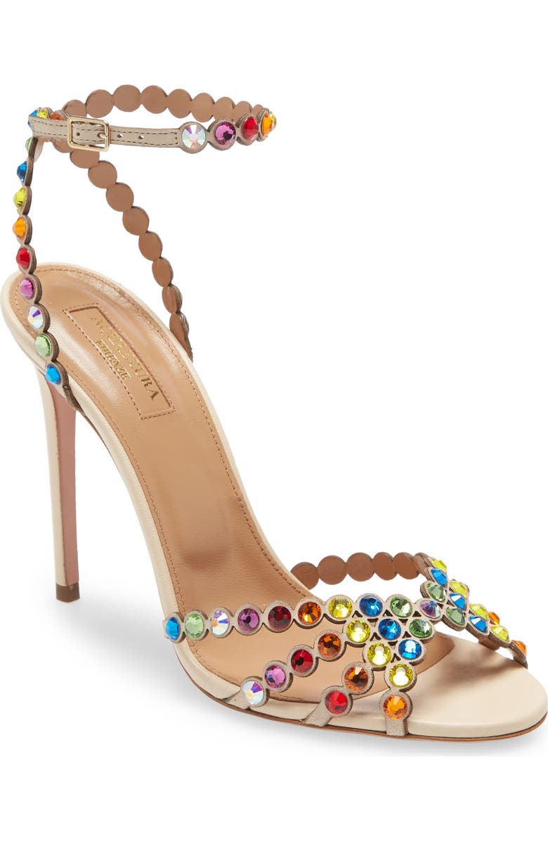 Aquazzura Tequila Rainbow Crystal Ankle Strap Sandal, Main, color,