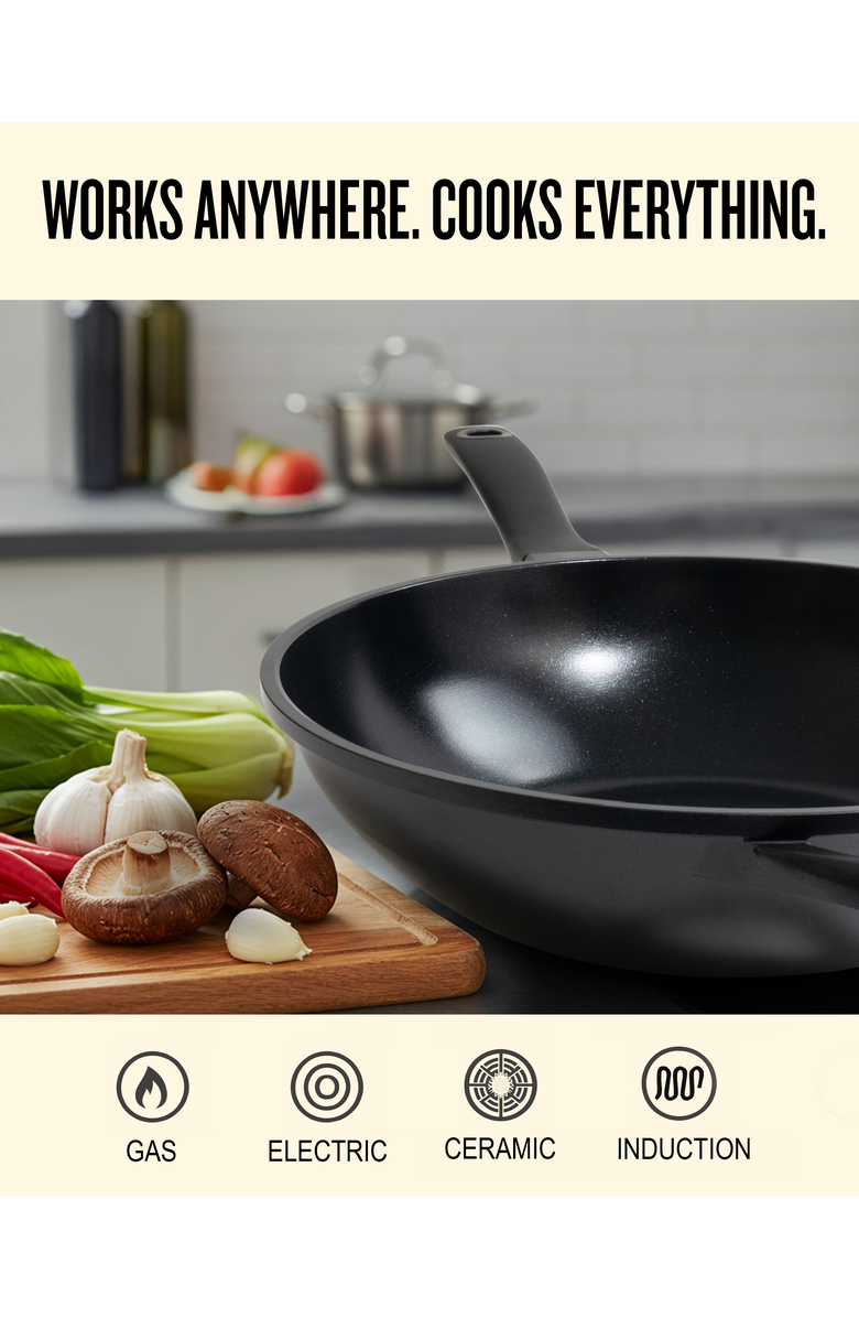 Alva Forest 12" Carbon Steel Wok, Alternate, color, Black