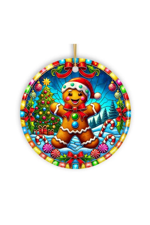 Candyland Stained Glass Gingerbread Man Ornament
