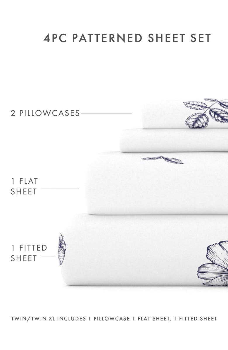 HOMESPUN HOME SPUN Premium Ultra Soft Indigo Flowers Pattern 4-Piece Bed Sheet Set, Alternate, color, Navy