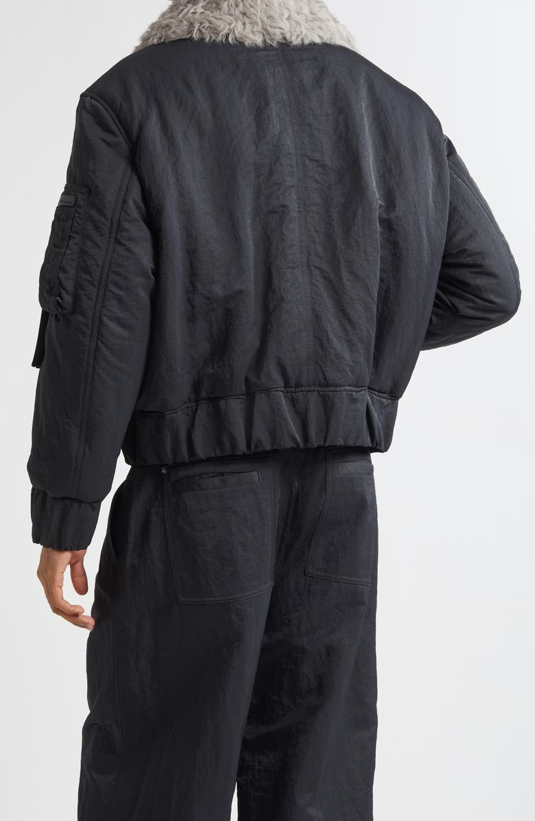 AMI PARIS Padded Water Repellent Bomber Jacket with Detachable Genuine Shearling Collar, Alternate, color, Anthracite