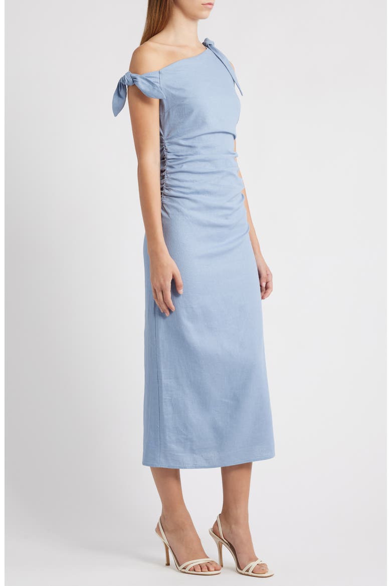 Clio Tie Shoulder Linen Blend Midi Dress, Alternate, color, CHAMBRAY BLUE