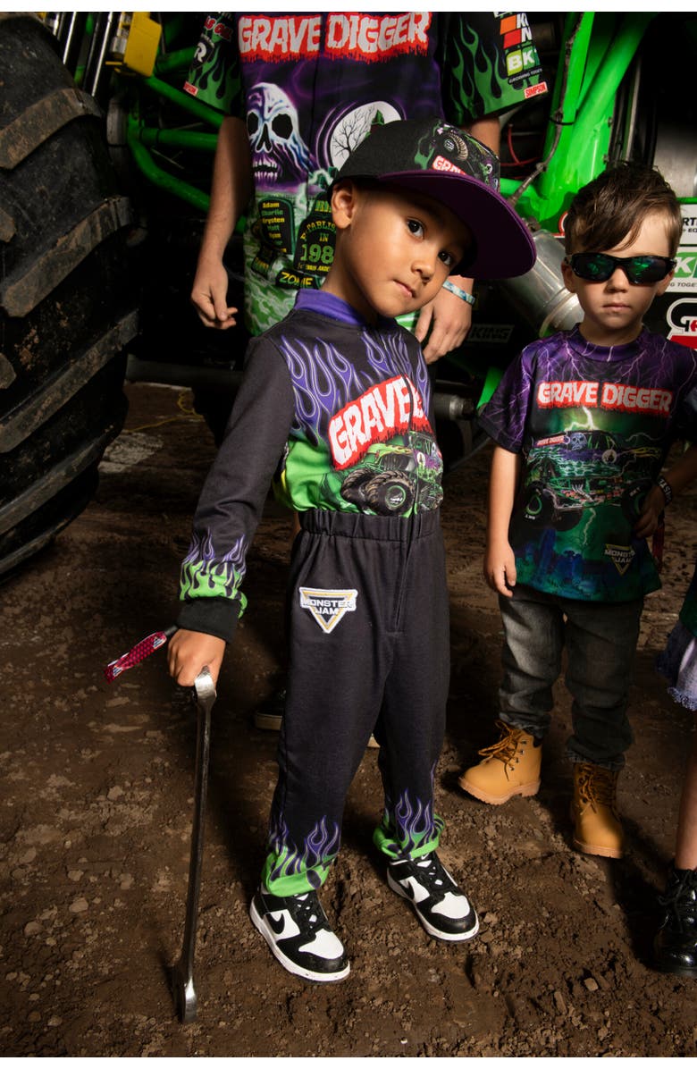 Monster Jam Zip-Up Coverall, Alternate, color, Black Grave Digger