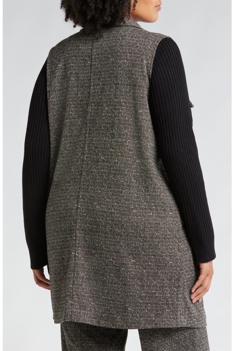 Mixed Media Sweater Coat, Alternate, color, BLACK TAN HERRINGBONE
