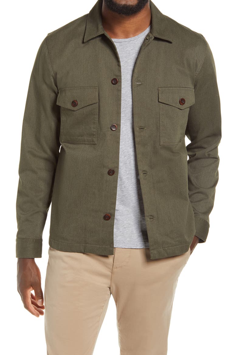 Pete Slim Fit Solid Shirt Jacket, Main, color, DARK ARMY